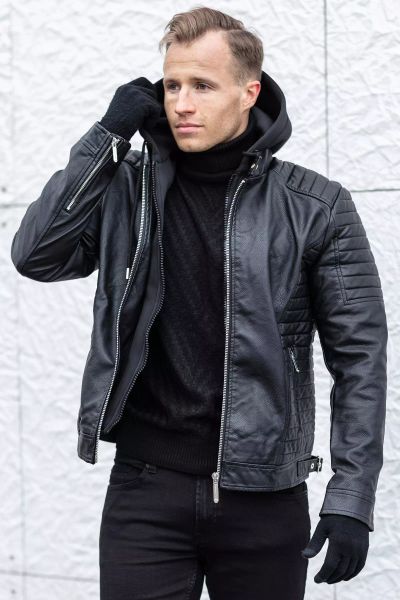 Hunter Hooded Faux Leather Jacket Jerone