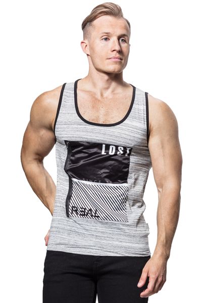 Lost Printed Tank Gray Zipper Detail Jerone