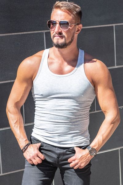 Grey Rib Tank Top Men Jerone