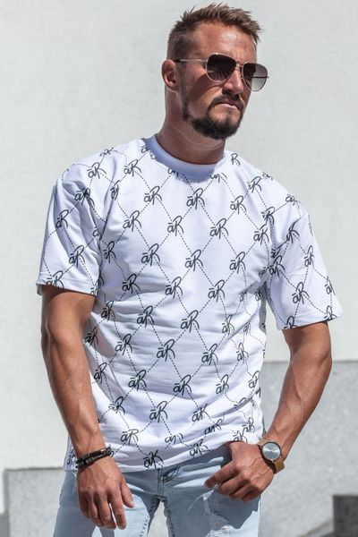 All Over Logo Print White T-Shirt Oversize Aarhon