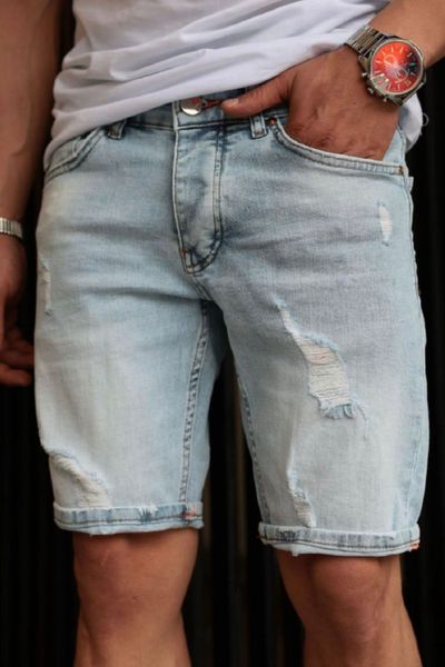 Light Blue Denim Shorts Elastic Jerone