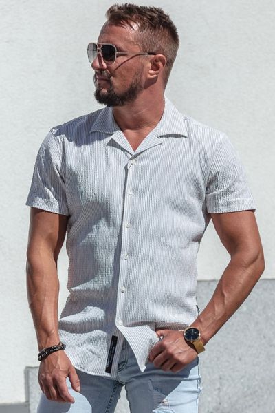Light Beige Striped Textured Shirt Carisma