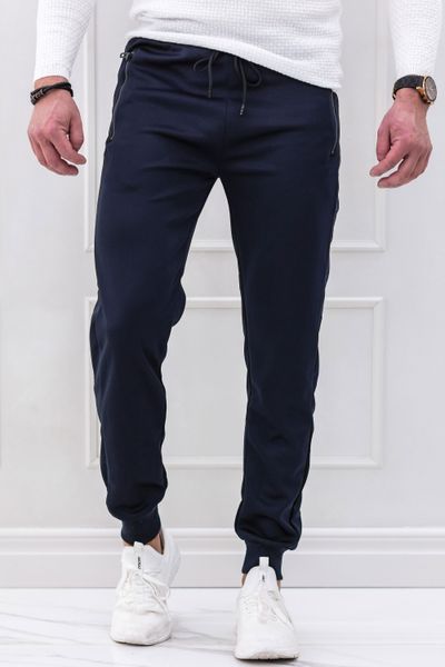 Navy Shiny Joggers with Zipper Pockets Jerone