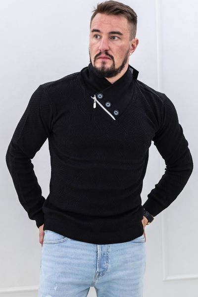 Black Structured Knit Zipper Detail Jerone