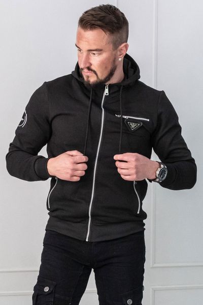 Juodas struktūrizuotas kapišonas su sidabrinėmis detalėmis JERONE