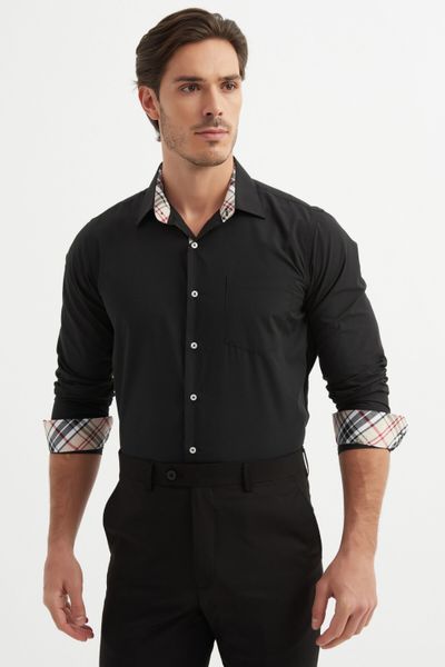 Comfort Fit Tartan languotas juodas marškiniai Jerone Comfort Fit Tartan languotas juodas marškiniai Jerone