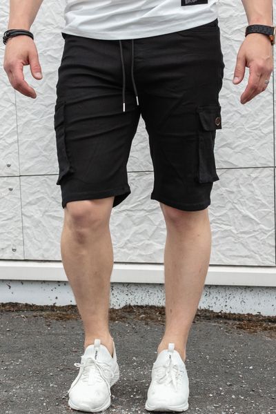 Vyriški juodi tamprūs šortai su šoninėmis kišenėmis JERONE